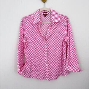 Talbots Women Button Shirt Top Size 12 Petite Wrinkle Resist Cotton Stretch Pink